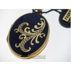 FABERGE' pendente porta foto oro giallo 18kt smalto blue e diamanti F-1003